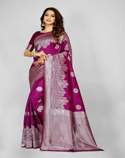 AFORMI Woven, Printed Banarasi Pure Silk Saree Wine Colour