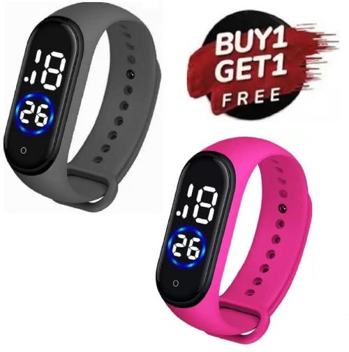 Hala M4 Stylish Pink & Grey Combo Collection - For Boys & Girls M4 White Numbered Touch Digital Watch