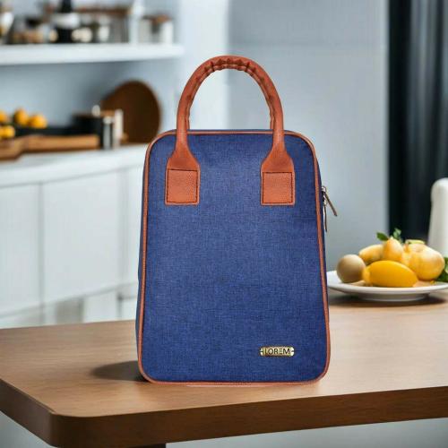 Lorem TB01 Blue Tiffin Bag: Stylish Linen PVC Coated, Water Repellent, 8.5L Capacity