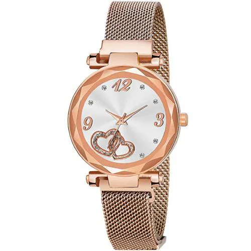 ILOZ New Unique Designer Rose Gold color Heart Dial Magnetic Strap Watches For girls Latest New Fashion Classy Look Branded Analog Wrist Watches For Women Analog Watch - For Women