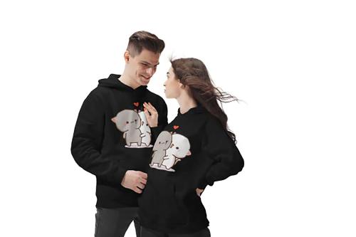 UPLUXUC Unisex Black All Over Print 100 Percent Cotton Couple Hoodie Pack Of 1