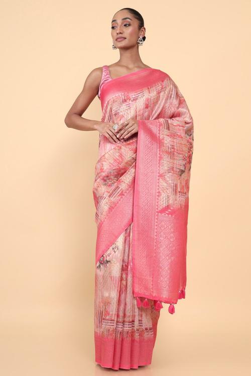 SOCH Women Pink Floral Single Saree (Free Size)