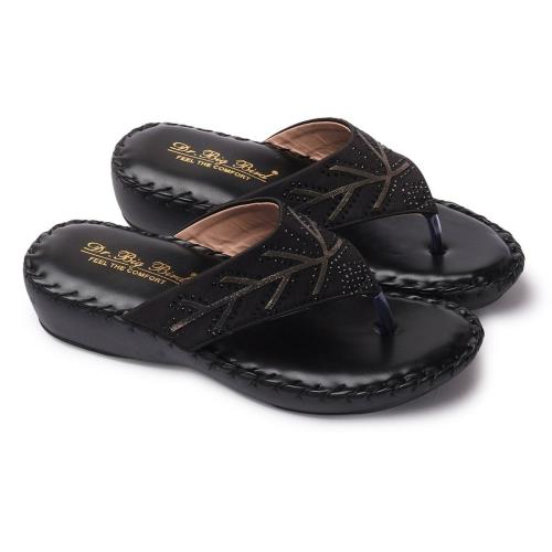 BIG BIRD Black Shimmer Synthetic Leather Doctor Slipper for Women