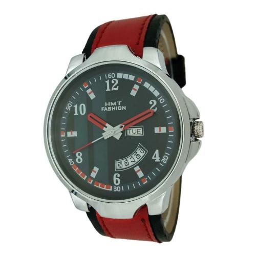 HMT FASHION Round Day Date Dial Quartz Movement Stainless Steel Watch Leather Strap Watch for Man and Boys (HMTF-SB1950R)