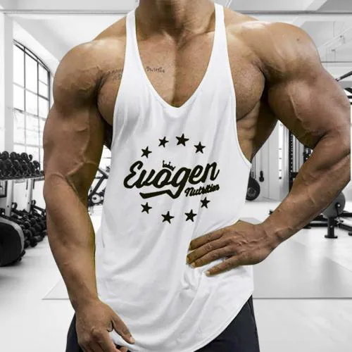 WILD THREADS Men's Premium Gym Vests | Printed Evogen Nutritions Sleeveless vest | Durable and Comfortable for Training and Sports | White | Size-XL