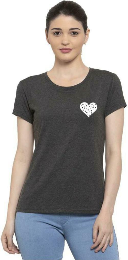DE TEES Women Black Printed Pure Cotton Tshirt (L)