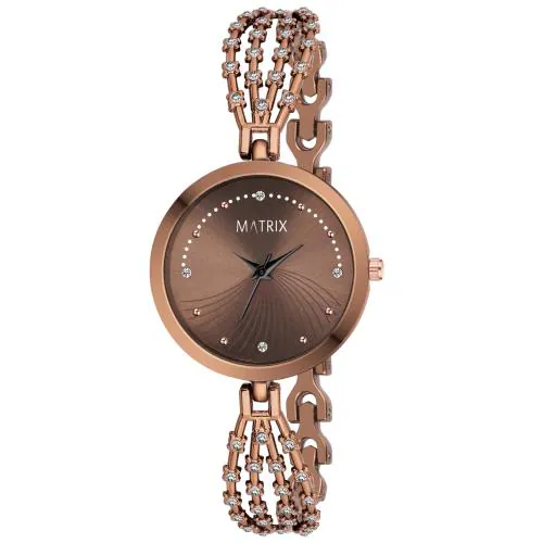 Matrix Timepiece Daisy Collection | Stone Studded Dial With Designer Stone Studded Bracelet Chain Analog Watch For Women & Girls