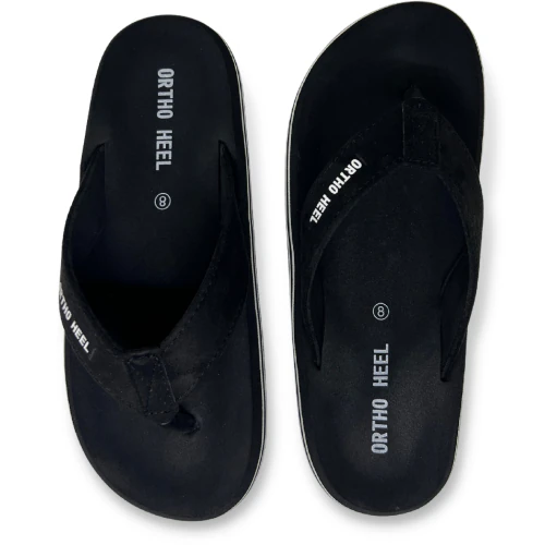 ORTHO HEEL Mens Soft Flat Slippers Ortho Care Orthopaedic Diabetic MCR Comfort Flip Flops (black)(Size-6)