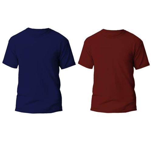 Caseria Men Navy Blue, Maroon Plain Cotton Pack Of 2 T-Shirt (Xl)