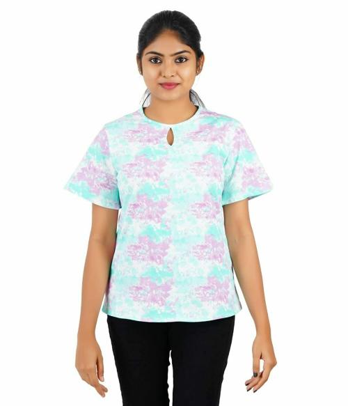 SYVI Women's 100% Cotton Crew Neck Front Key Hole Half Sleeve T-Shirt