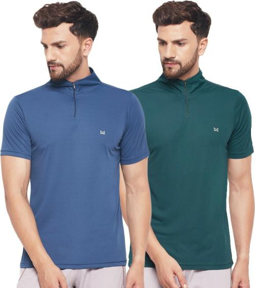 White Moon Men Airforce, Green Polyester Sporty T-Shirt (Pack of 2)