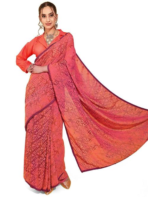 Dungrani Dark orange Batik Modal Women Saree With Blouse Pic