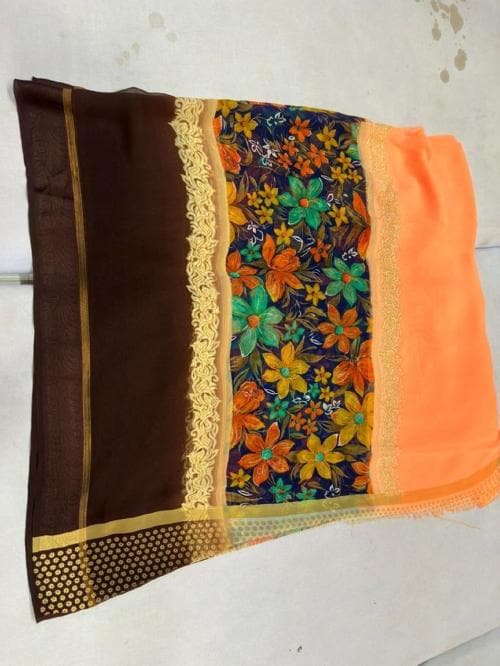 MF Orange Printed Saree