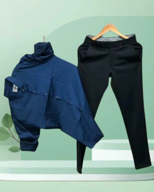 KALANABH Boys blue shirt Black pants for boys fashion blue shirt black pant sumer fashion shirt clothing formal shirt shirtdesign (PACK OF 1 PAIR SIZE- XXL)