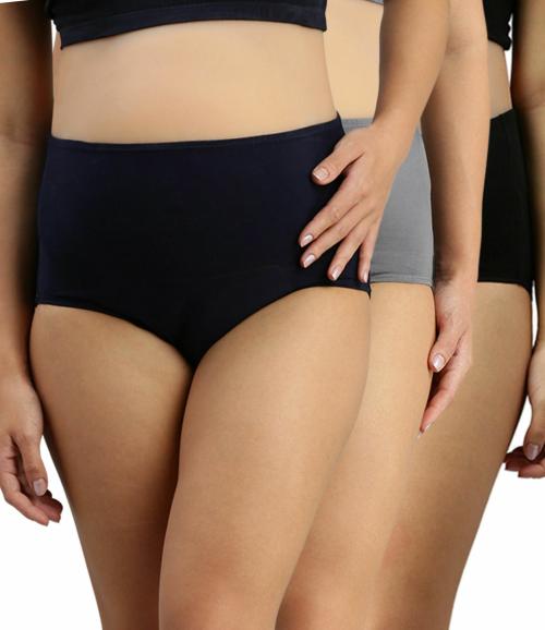 Morph Maternity | Post Delivery Panties | Postpartum Panties Leak Proof & Breathable | Use With Pad For Non Icky Feeling | Soft Comfy Cotton | Pack Of 3 | Steel Grey, Dark Pink & Navy Blue | XXXL
