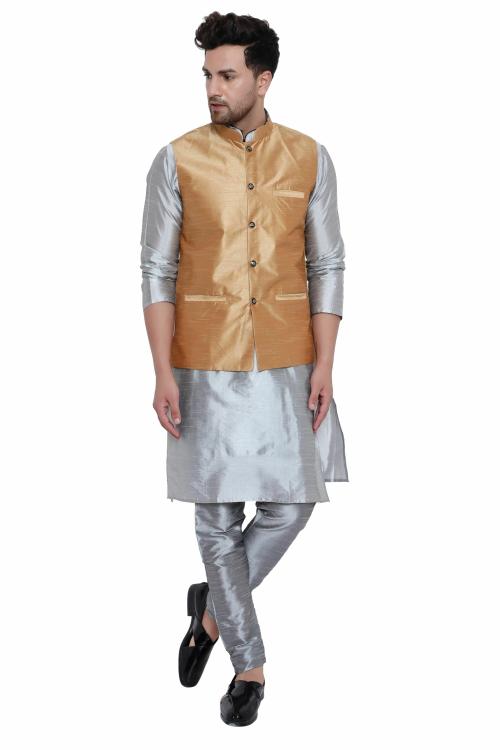 RYLEN Men's Silk Kurta Pajama With Modi Jacket, nehru Jacket With Kurta Pajama, Wedding Dress For Men, Indian Waistcoat For Men