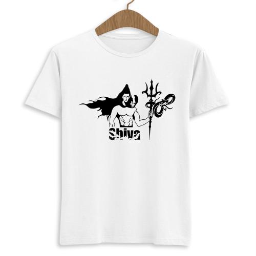 Komy Polyester Fabric White Color Lord Shiva, Mahadev, Mahakal Printed Tshirt for Mens & Womens -L
