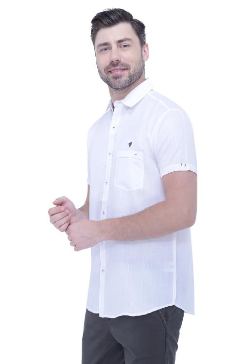 Kuons Avenue Men's Snow White Linen Blend Half Sleeves Casual Shirt