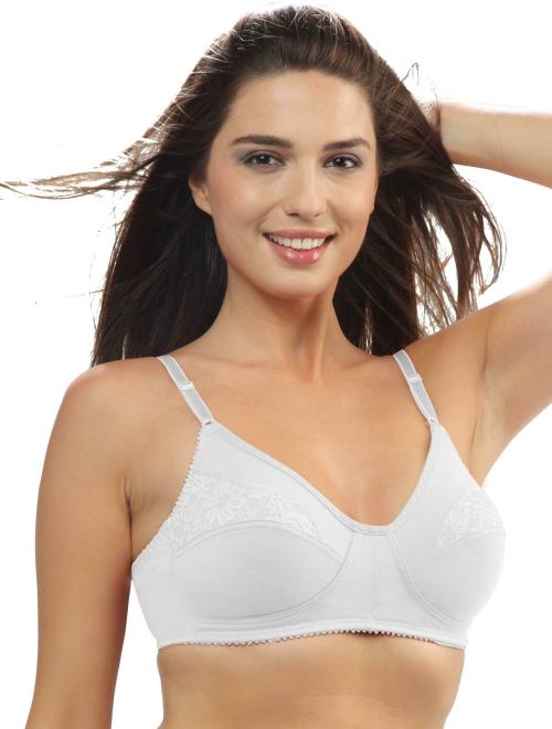 Lovable Women Cotton Lace Seamed Non-Padded Wirefree Full Coverage Bridal Bra - (WHITE, 36D)