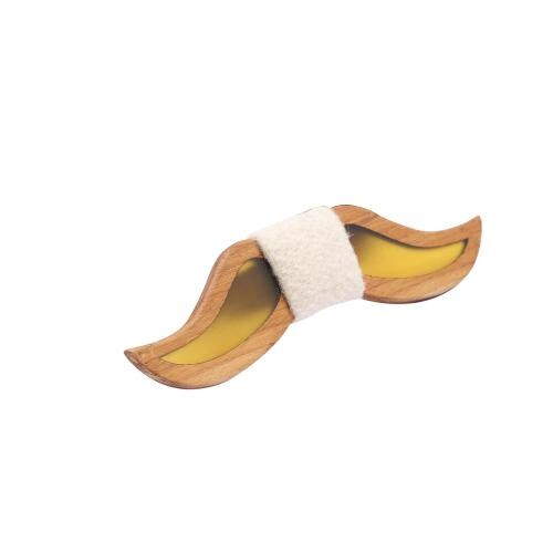 Peluche Moustache Design Yellow And White Wooden Bow Tie For Men