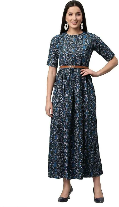 Vaani Creation Women Blue Viscose Rayon Maxi Dress (S)
