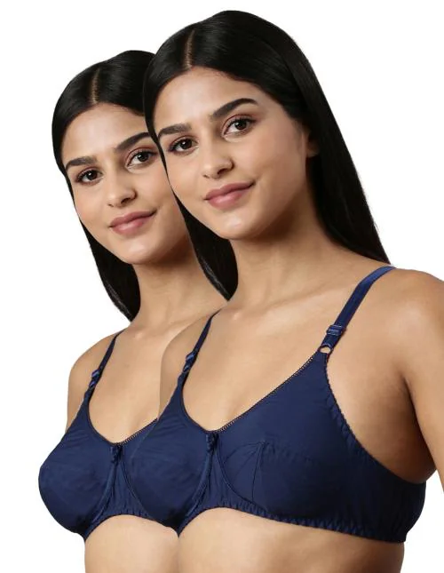 BLOSSOM Women's Double Layered Cut and Sew Bra Full Coverage, Non-Wired, Non-Padded, 100% Cotton, Perfect for Saree Blouse_Saree Bra Blue 38B Pack of 2