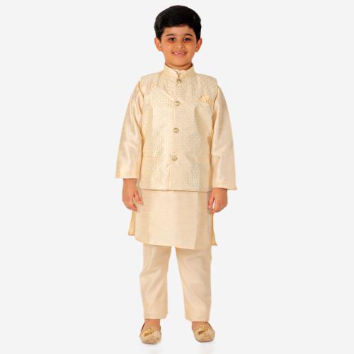 Pro-Ethic Style Developer Ethnic Wear Silk White Kurta Pajama Set for Kids and Boys
