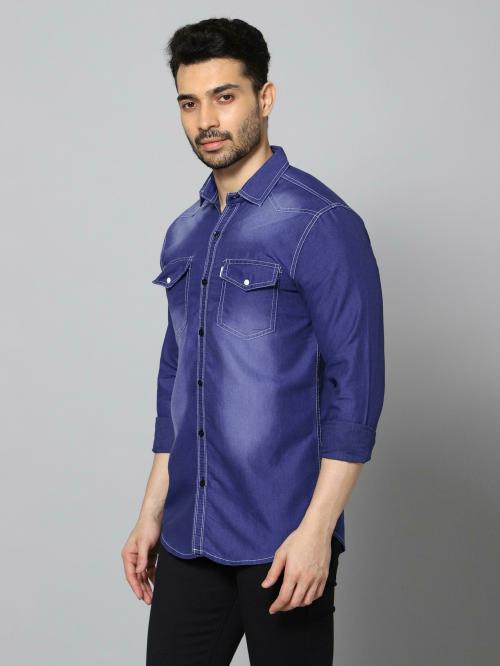 Primetwist Men Blue Solid Denim Shirt (XXL)