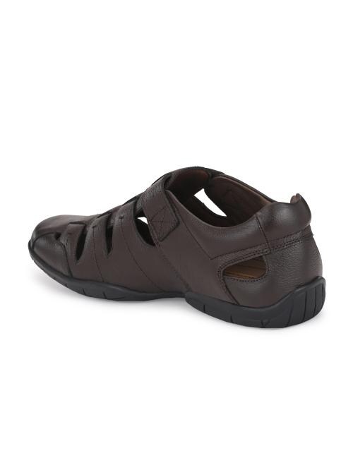 UNDERROUTE Men's Brown Leather Velcro Sandal