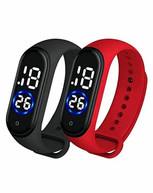 XTIME Slim Digital Black Dial Red & Black Strap Watch for Boys & Girls (Pack of 2)