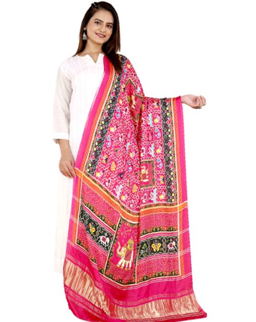 Desi Butik Gaji Silk Printed Pink Women Dupatta
