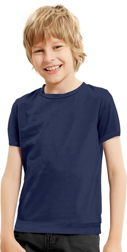 Coper Buck Boys Blue Solid Cotton Blend T Shirt (8-9 Years)