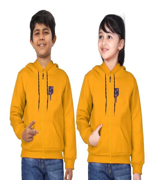 Little Funky 100% Pure Cotton Kids Unisex Winter wear Solid Hooded Sweatshirt with Zipper - Pack of 1