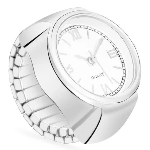 DOCOSS -Jewellery Stylish Finger Ring Watch,Stretchy Elastic Band,Quartz Ring Watches for Girls, ( Silver )