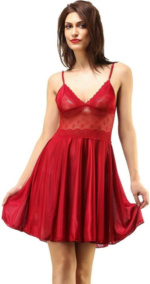 Nightyvilla Women Night Dress (Red)