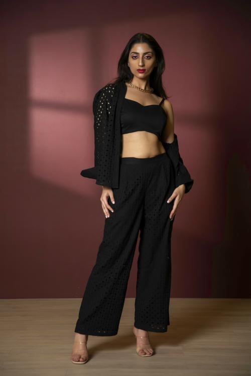 Urban Sundari Black Cotton Blend Sweetheart Neck Solid Full Sleeves Pant Top Set Co-Ord Set For Women