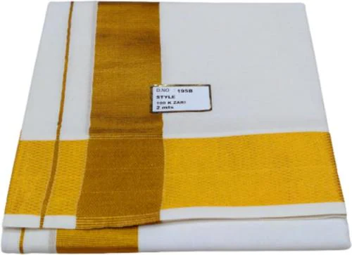 Cotton Men's Traditional Dhoti With Golden border 2.5 Inch 2.00 Mts Single Dhoti (Pack of 1 Piece)