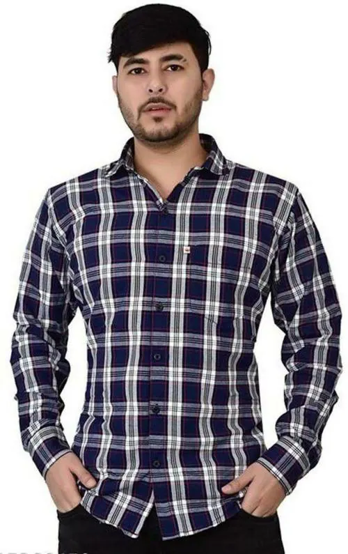 Marc Laurent Men Blue Checkered Cotton Blend Casual Shirt (XXL)