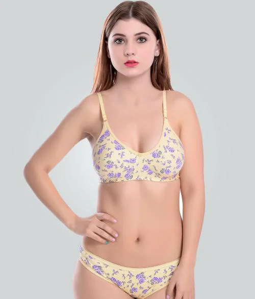Women Cotton Bra Panty Set for Lingerie Set ( Pack of 1 ) ( Color : Yellow )