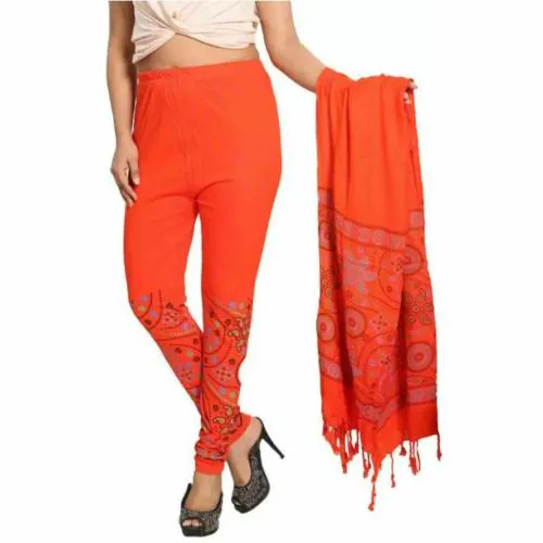 Outerwear Women Legging & Dupatta Set ( Orange , M )