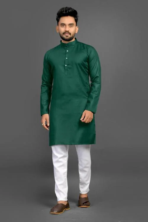 Imago Green Men's Cotton Blend Straight Kurta