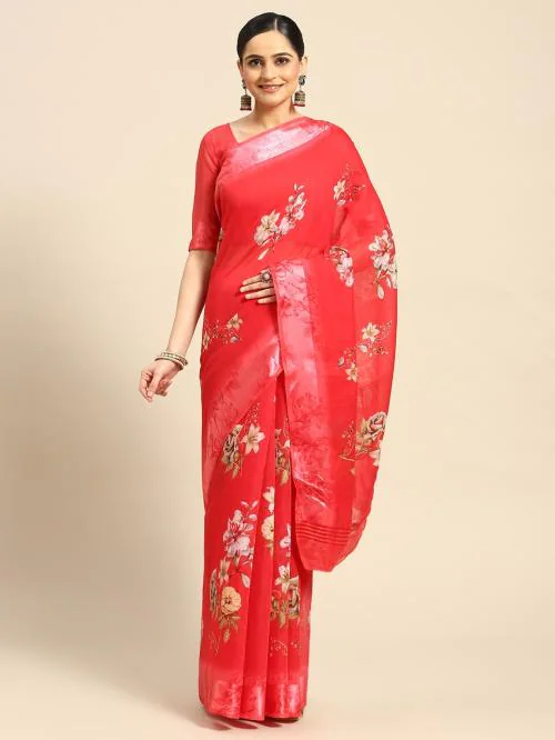 Vaamsi Women's Art Silk Red Printed Saree VSAR1557B