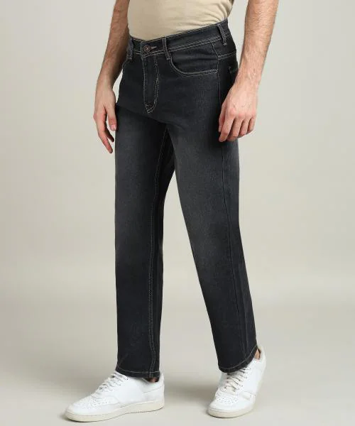 Sobbers Relaxed Fit Dark Grey Baggy Denim Jeans for Mens