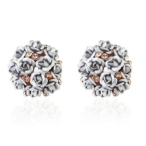 Jewels Galaxy Exclusive Luxuria AAA AD Delicate Rose Design Grey Color Gold Plated Earrings Jewellery For Women & Girls