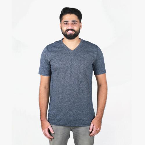 Hinglish Men Grey Solid Cotton Blend V Neck T-Shirt
