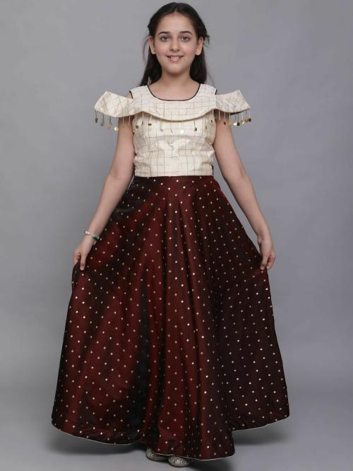 Bollylounge Girl's Jacquard High-Waist Pleated Cold Sholder Ball Gown Maxi Dress