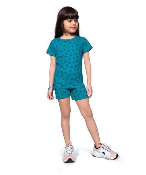 Pepp N Hagg Girls Reliance Green All Over Printed 100 Percent Cotton T-Shirt And Shorts Set (2 Years-3 Years)