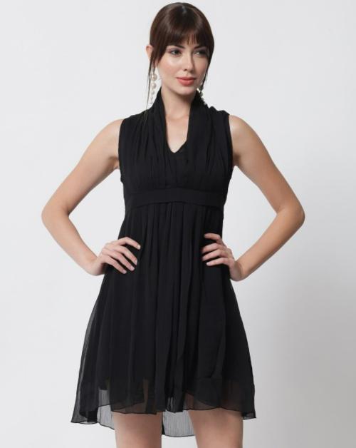 PURYS Women Black Solid Polyester Dress