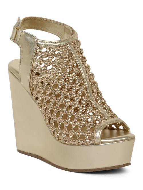 Flat n Heels Gold Wedges Sandals for Women