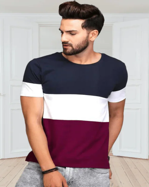 Buy TAZO Mens Round Neck | Colourblocked Tshirts | Regular Fit | Half ...